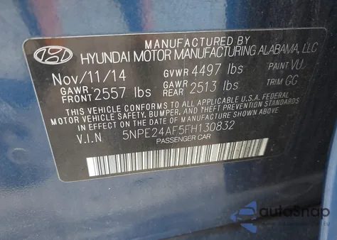 2015 Hyundai Sonata Se z USA, uszkodzony, nr VIN 5NPE24AF5FH130832